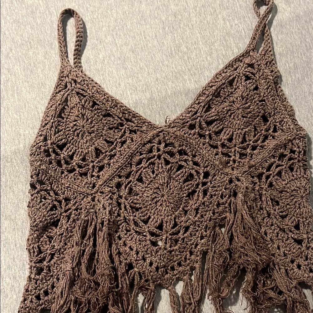 Brown Crochet Fringe Top